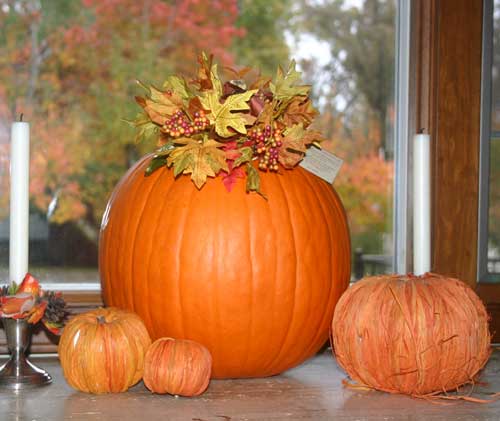 Our friends Eve and Nancy at The House of Realty provided us with this big pumpkin with the pretty decorations. They gave these to their customers and vendors. We did their real estate website so we were the lucky recipients of this pretty pumpkin.