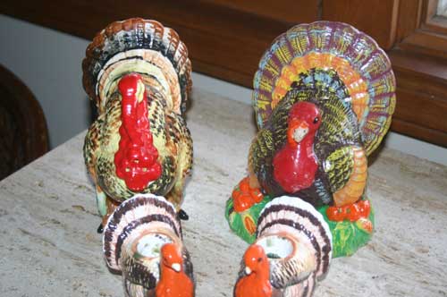 The Thanksgiving turkeys (the smaller ones are candle holders)