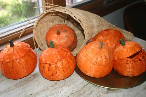 A cornucopia and even more pumpkins (can you tell which one has been sitting in a plant?)