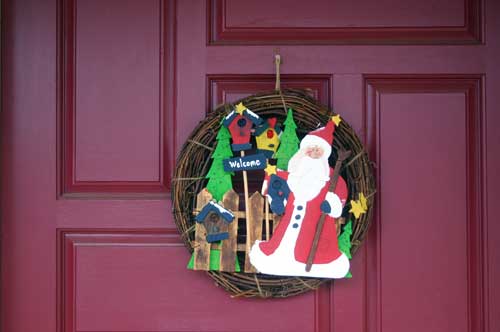 Santa on the red door.