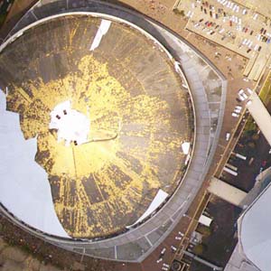 Here is an ariel view of the Superdome just after Katrina.