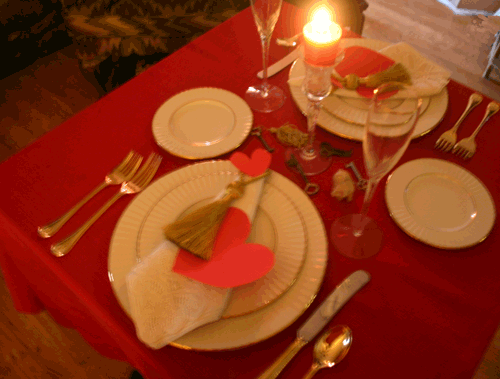 Our wedding china with cut out hearts.