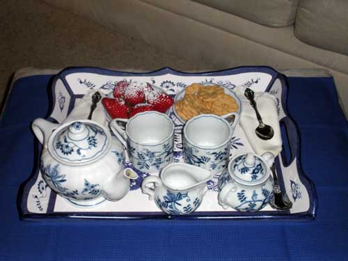 Pretty Blue Danube tray and china.
