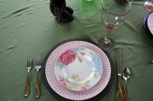 overhead shot of pink tablesetting